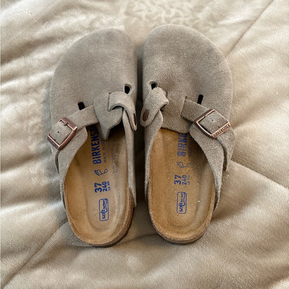 Birkenstock Gray Suede Clogs with Buckle